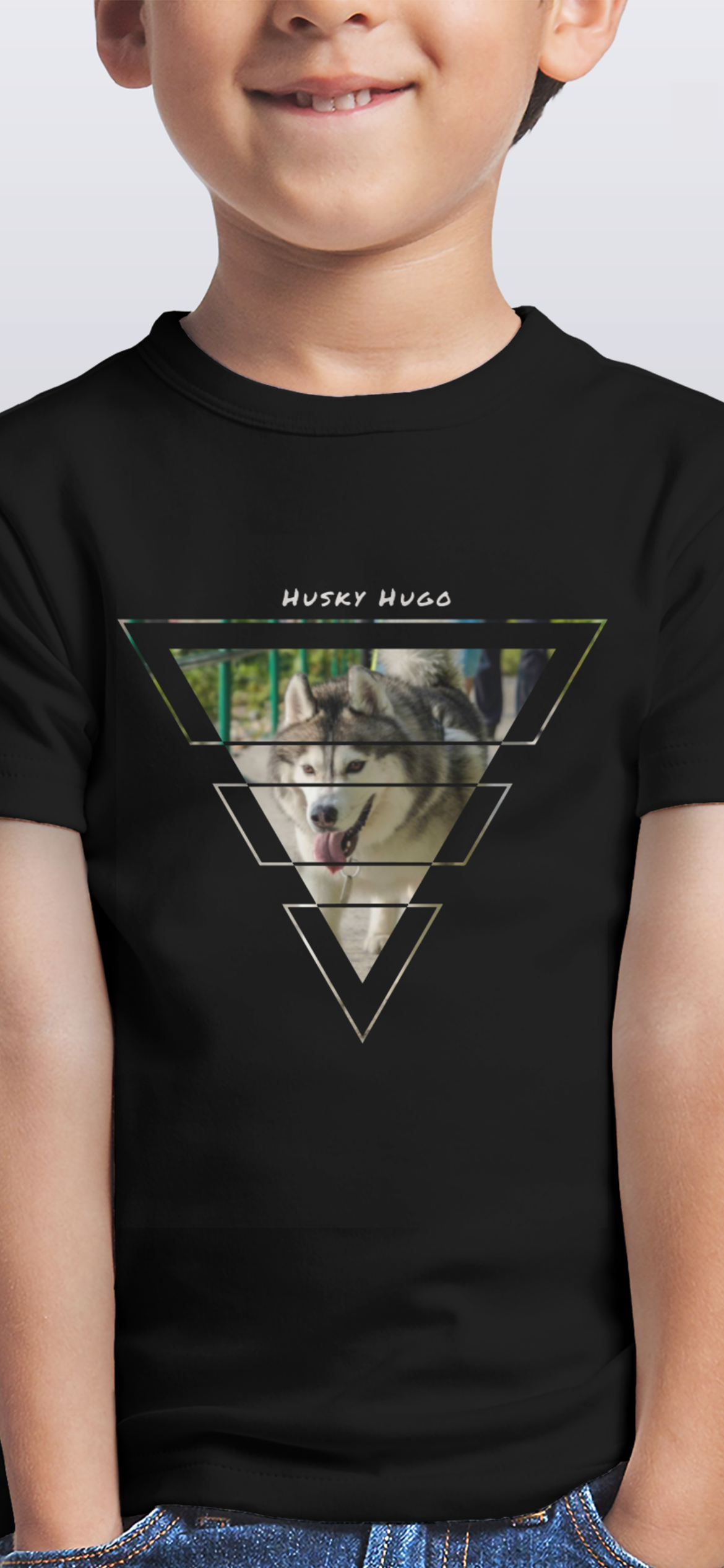 Husky Hugo 三角圖形設計2 短袖黑色T-Shirt 2021(童裝) Husky Hugo 恆藝網上商城