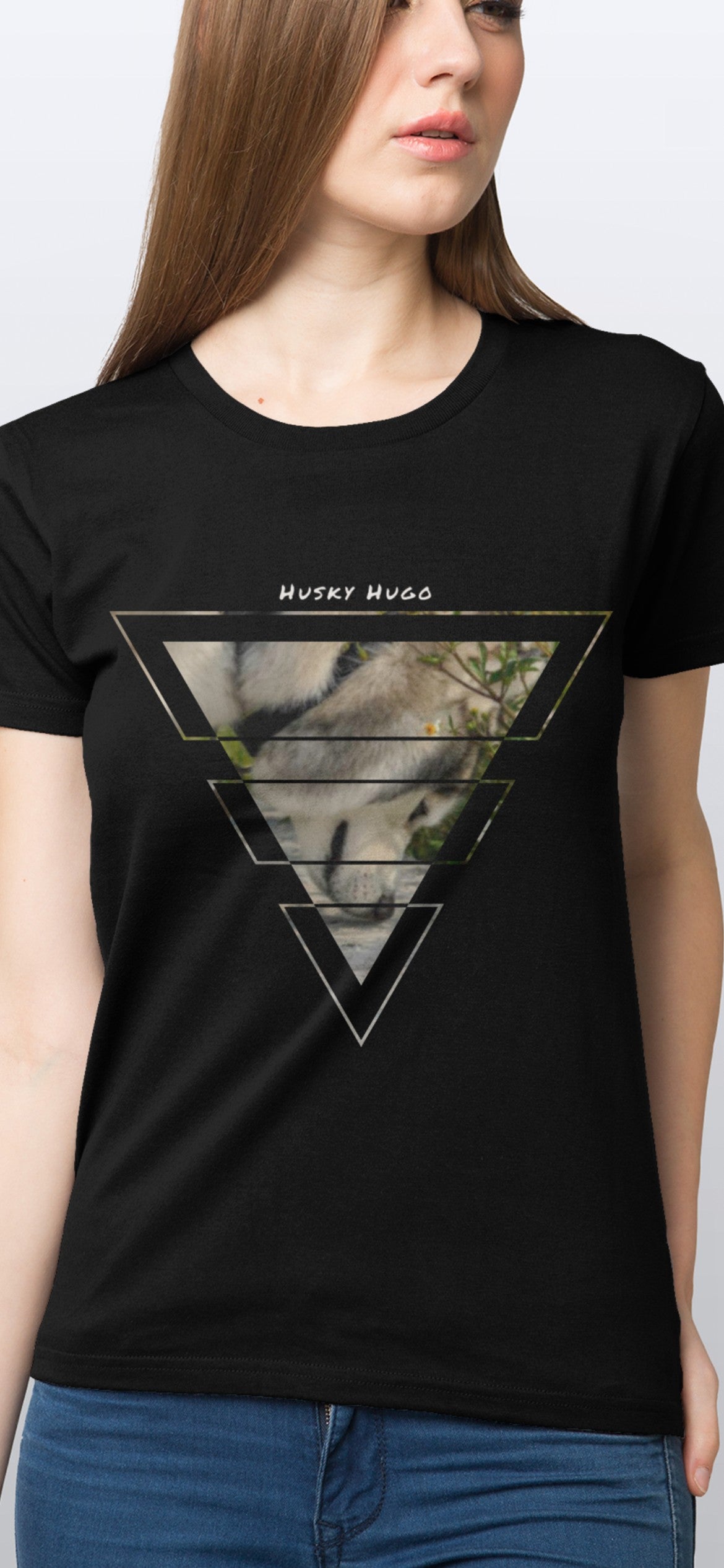 Husky Hugo 三角圖形設計 短袖黑色T-Shirt 2021(女裝) Husky Hugo