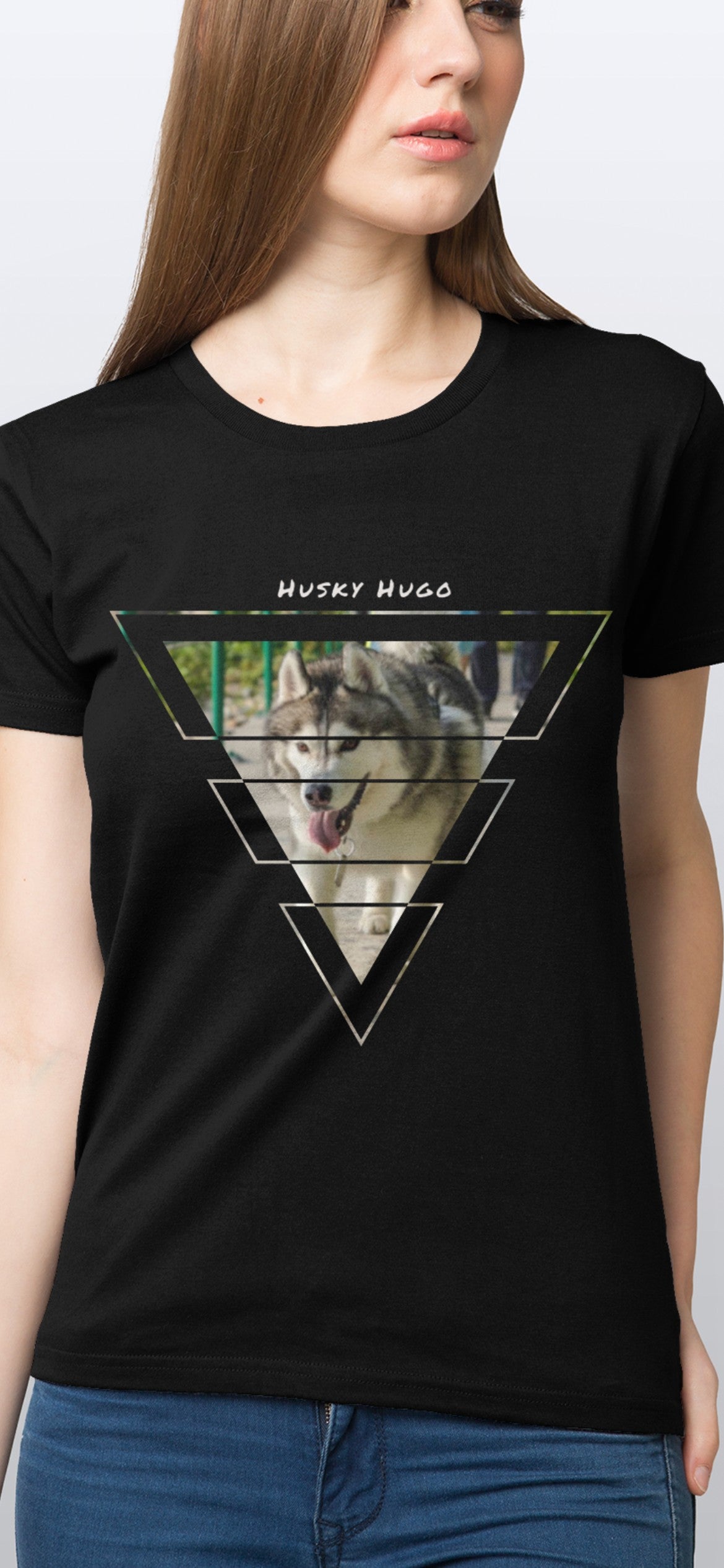 Husky Hugo 三角圖形設計2 短袖黑色T-Shirt 2021(女裝) Husky Hugo