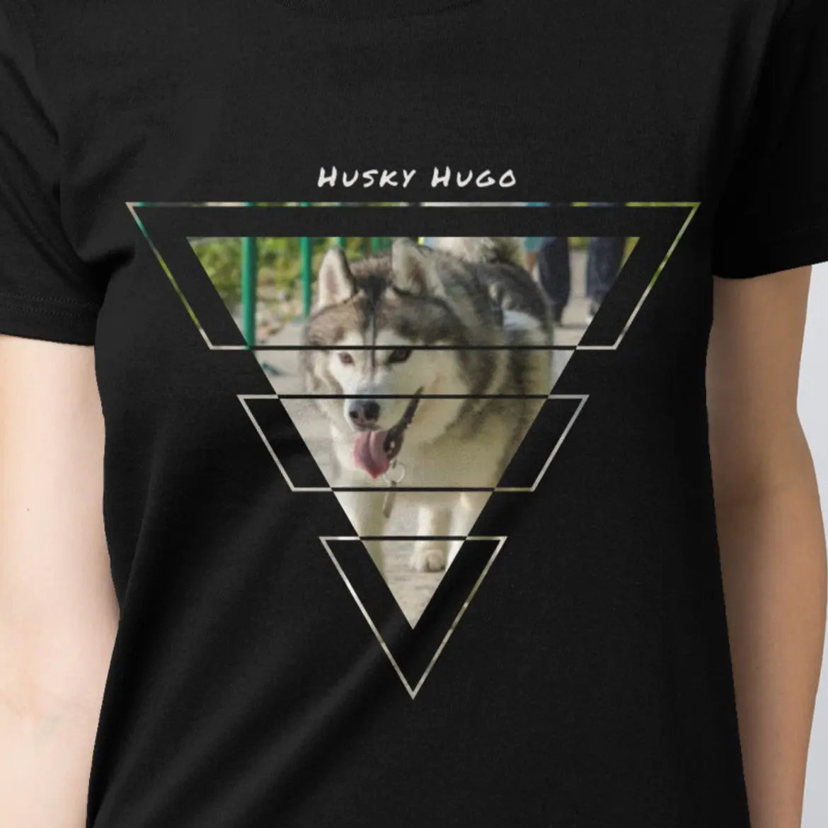 Husky Hugo 三角圖形設計2 短袖黑色T-Shirt 2021(女裝) Husky Hugo