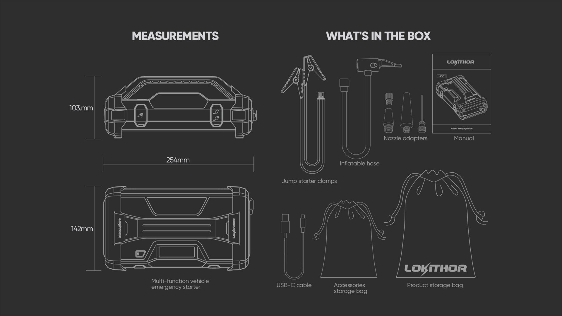 Lokithor JA301 氣泵點火器二合一 (車用緊急電源 2000Amp 20000mAh 12V) Lokithor